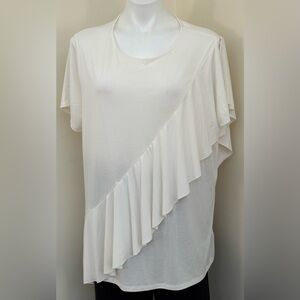 TIME & TRU Cream Sheer Rayon Asymmetrical Front Ruffle Blouse Sz XXL 22